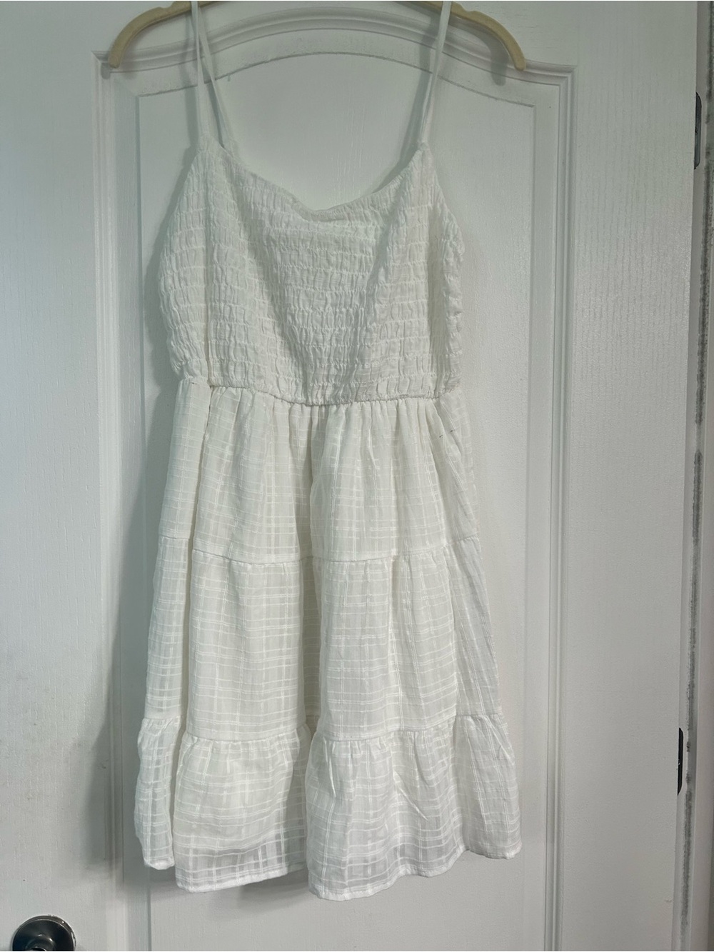 White Smocked Bodice Spaghetti-Strap Kids Dress